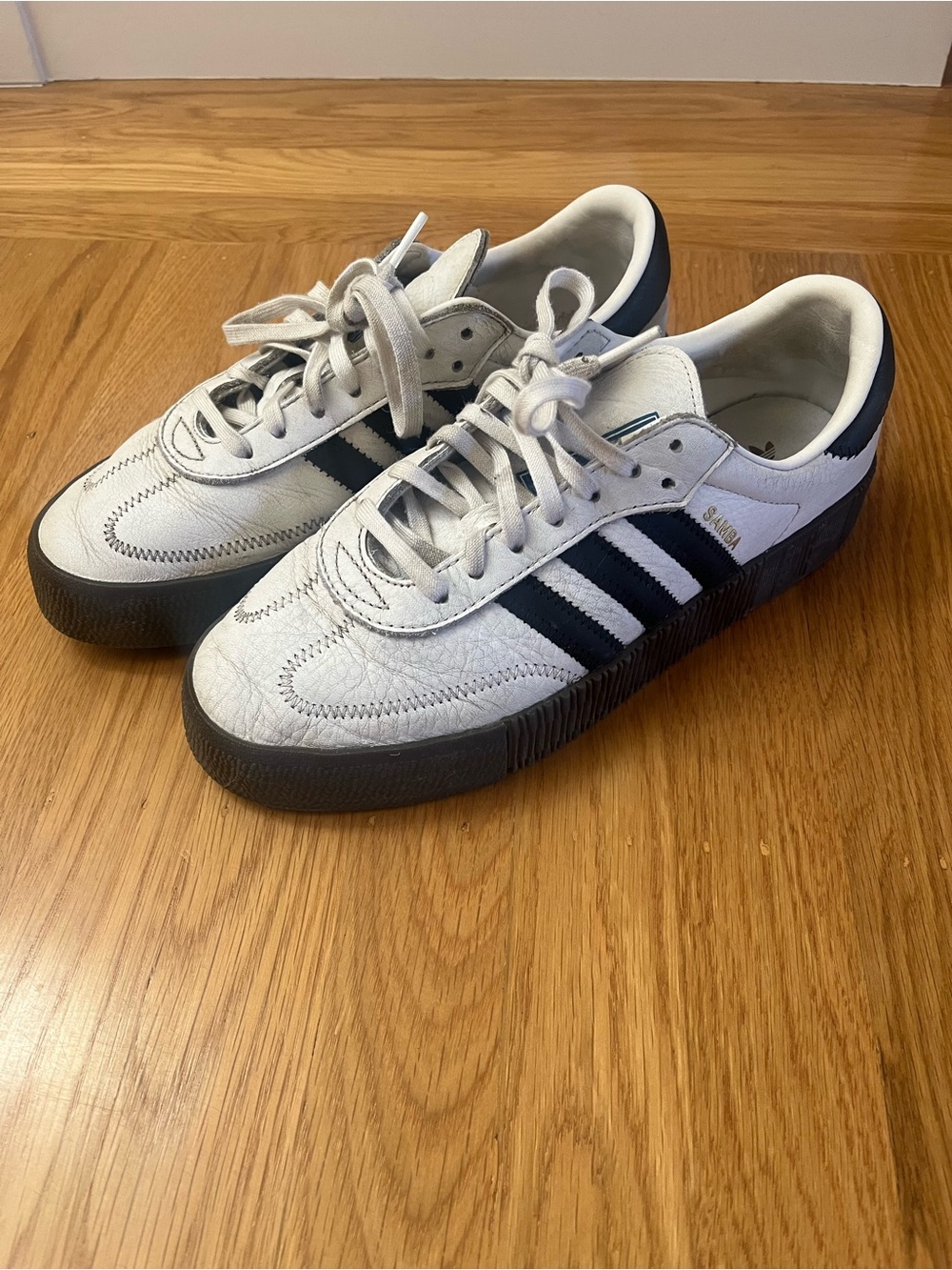 adidas White Sneakers with Black Stripes 8.5